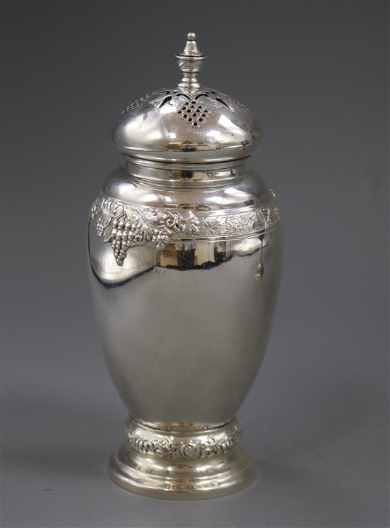 A late 1930s silver sugar caster, by Mappin & Webb, Sheffield, 1939, 9 oz.